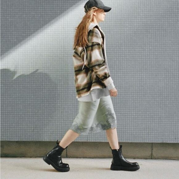 Zara Blogger Favorite Green&Beige Wool Blend Plaid Shacket Sz.M - Picture 2 of 15